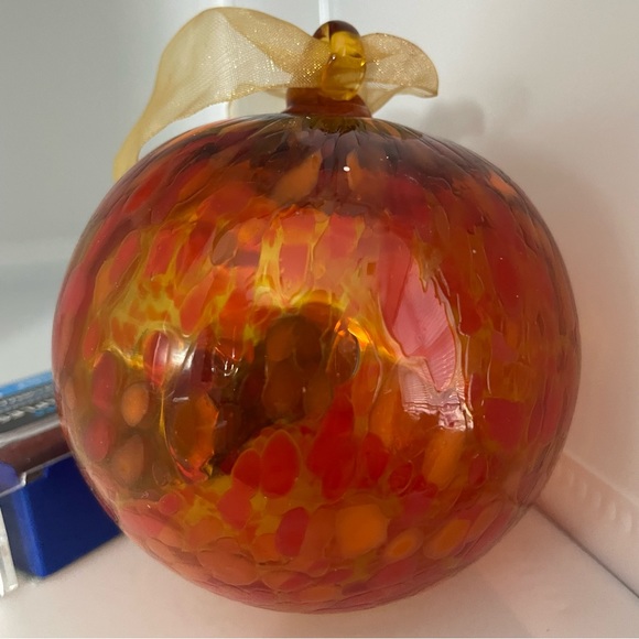 Blown Glass Christmas Ornament Orange Color Beautiful Holiday Gift on the Tree - Picture 2 of 5